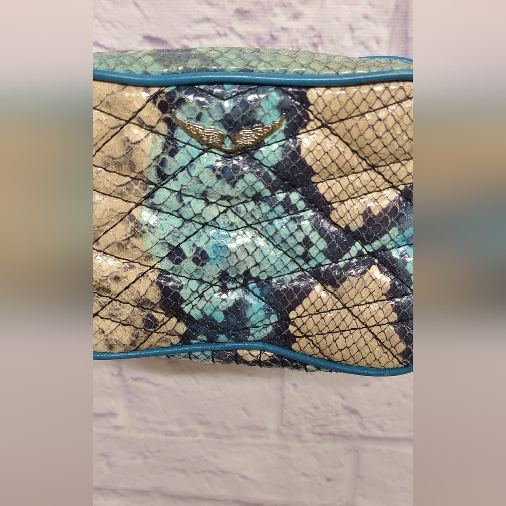 Zadig & Voltaire XS Boxy Mat‎ Snake Turquoise Quilted Leather Crossbody Bag